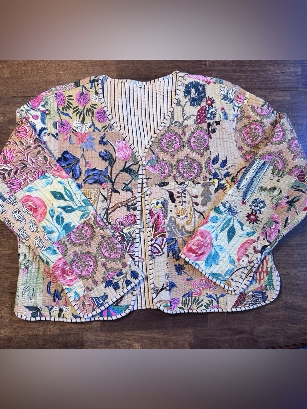 QuiltedQuilted Patchwork Floral Cardigan Jacket Women’s XXL Button Front Boho